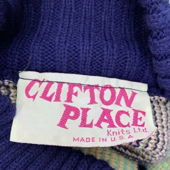 Vintage Clifton Place Pixelated Navy Pastel Aztec Mock Neck Knit Sweater Size 21 - Picture 3 of 6
